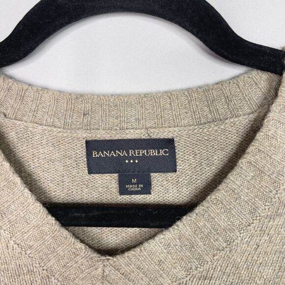 Banana Republic Mens M Taupe Cream Argyle V Neck Cotton Wool Sweater Pullover - Picture 5 of 7